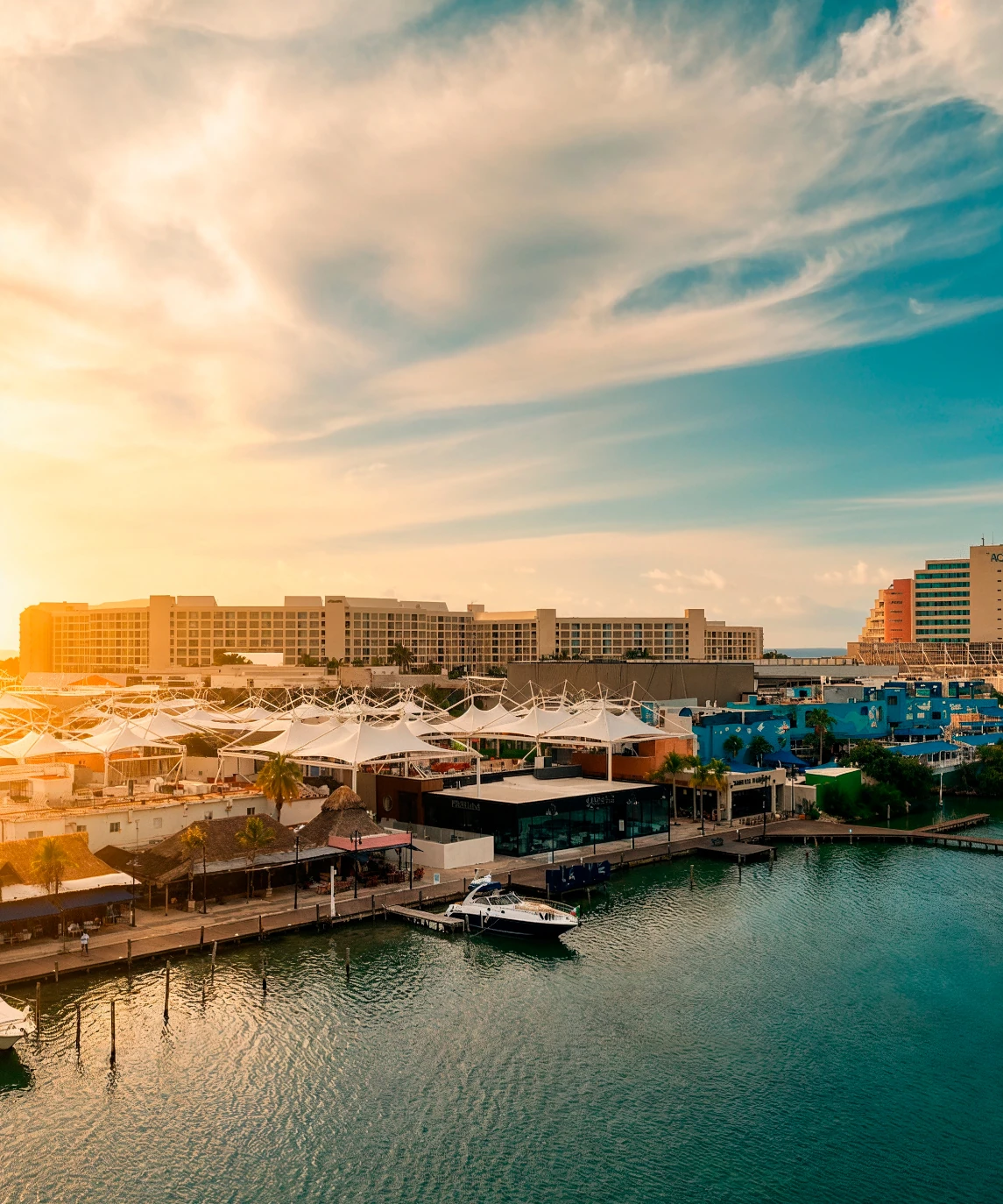 Front view of the marina services Cancun