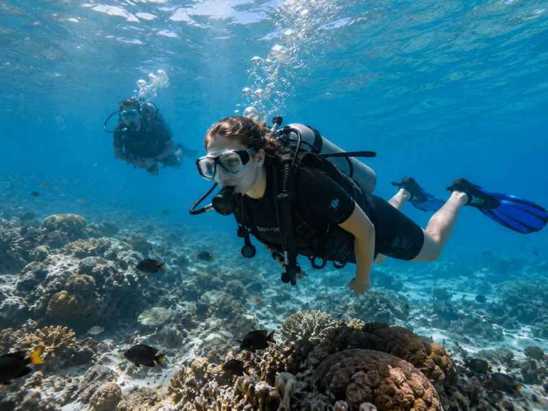 Beginner at Cancun scuba diving